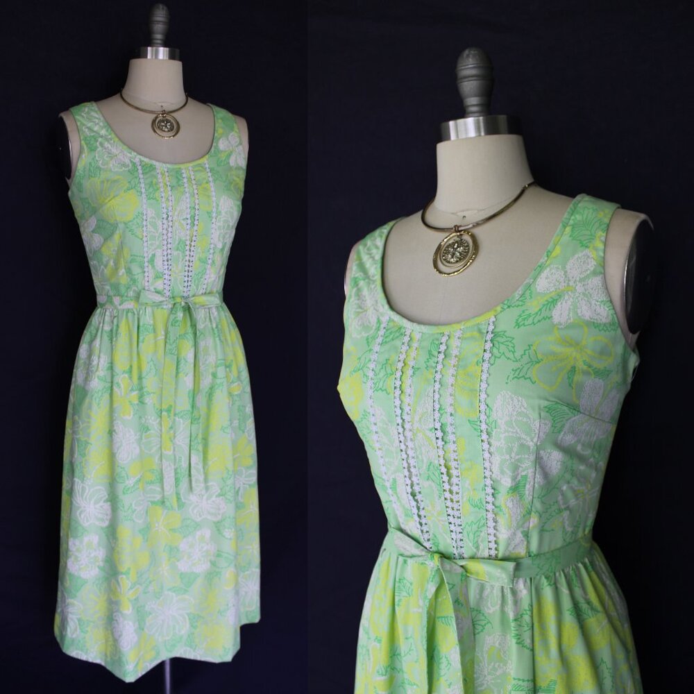 vintage The Lilly Pulitzer floral tunic sun dress Hawaiian Jackie O crochet lace